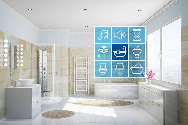 Funkcje Smart Home w łazience - automatyczne zasuwanie rolet i otwieranie okien