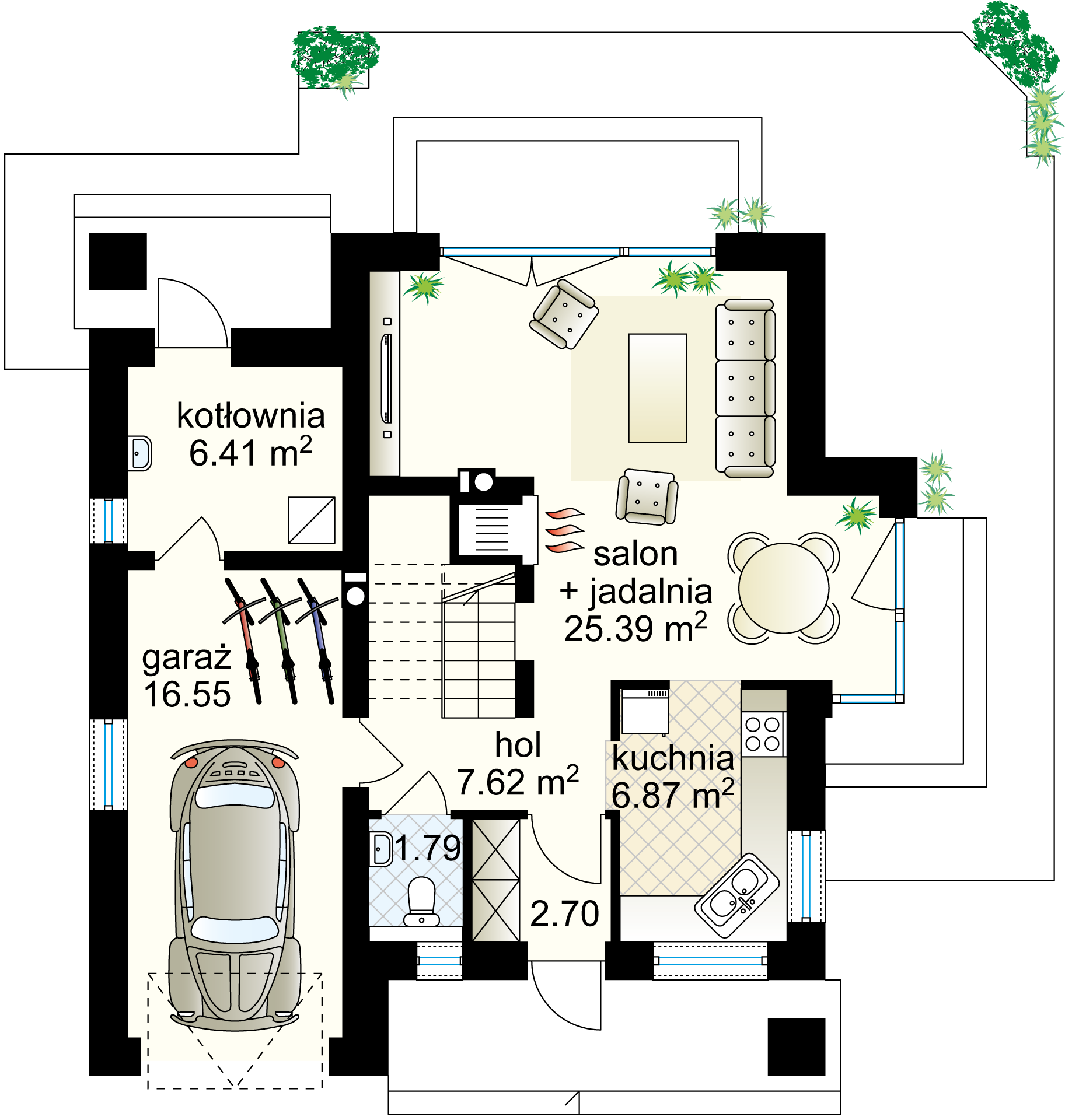 Alaska III projekt - Parter 50.78 m²  + garaż 16.55 m² 