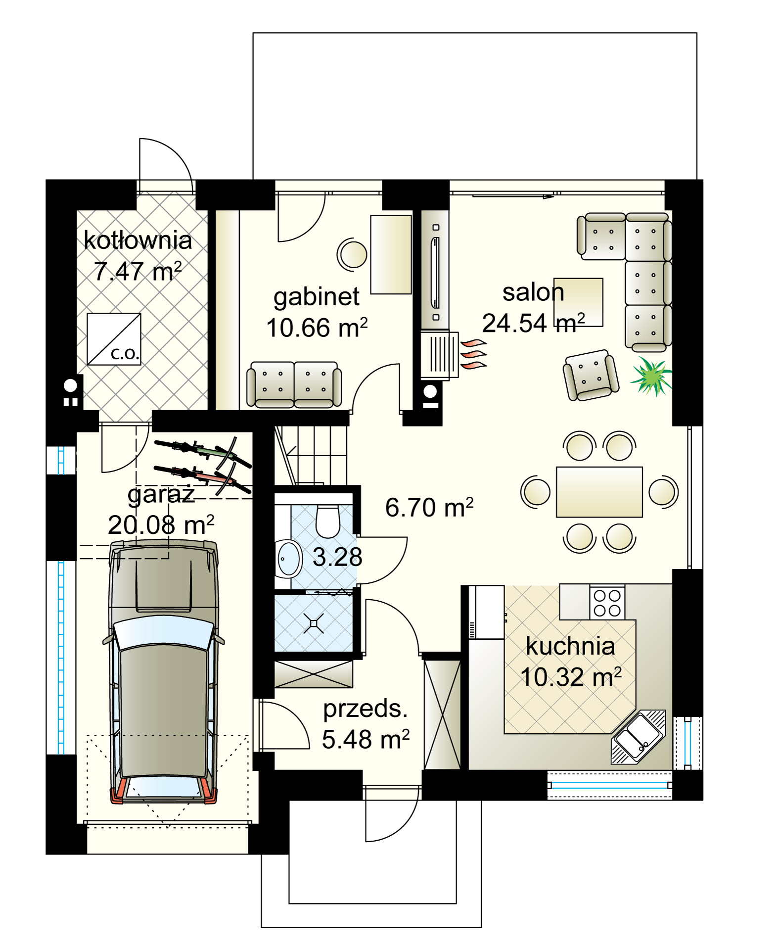 Miki IV NF40 projekt - Parter 67.95 m²  + garaż 19.10 m² 